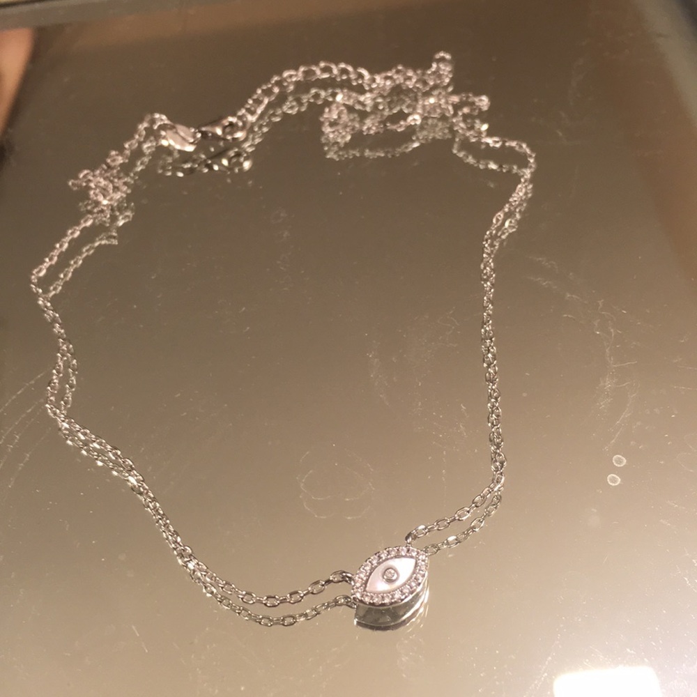 Silver 925 evil eye with rhinestone necklace chain - Picture 1 of 7